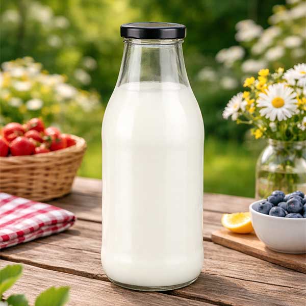 Bottiglia di vetro da 1000 ml + coperchio BasicSeal nero UN..