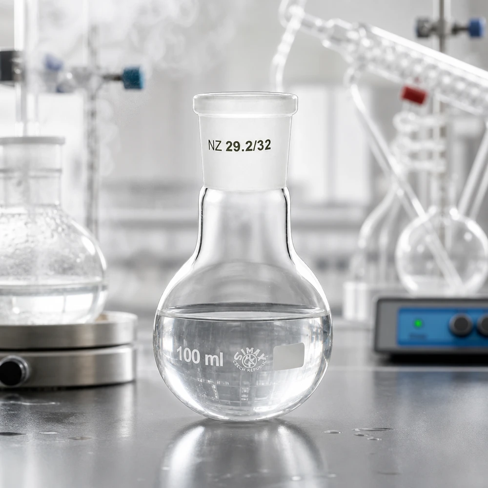 Matraccio da laboratorio graduato da 100 ml con marcatura del volume e giunto rettificato standard 29/32