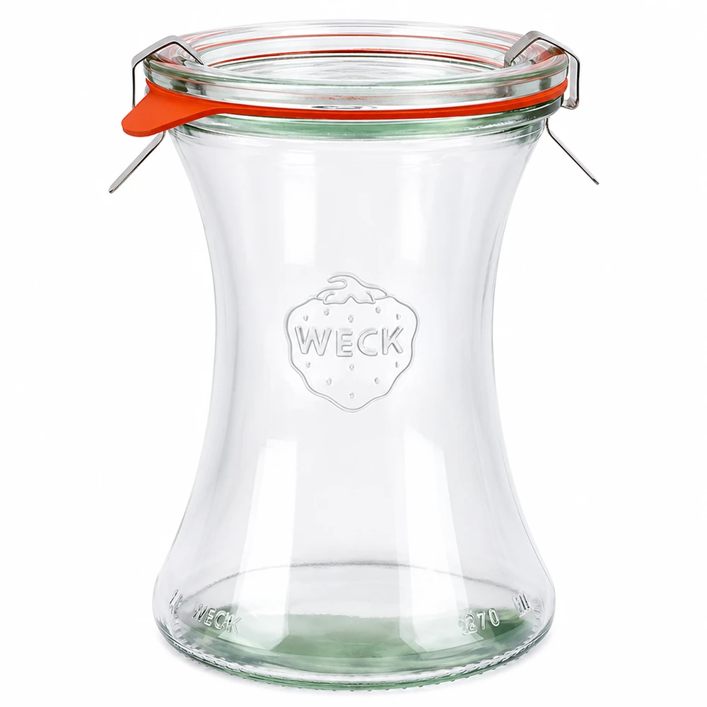 Vaso per salumeria WECK 370ml RR80 con coperchio in vetro anello in gomma e fascette set completo per la conservazione