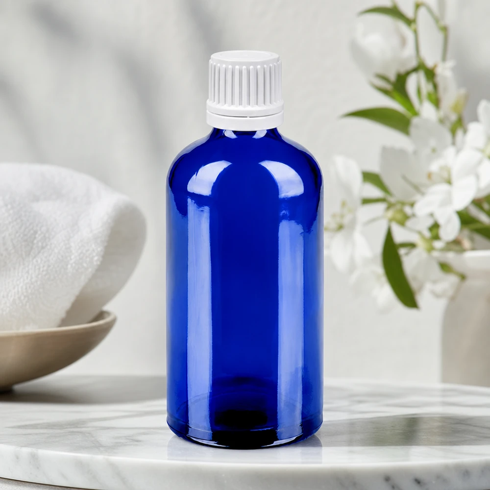 Bottiglia da 100ml 11mm SV bianco OV BlueLine UT18/100 Versatile flacone blu da 100 ml con tappo SV da 11 mm a prova di perdite per sieri e tinture