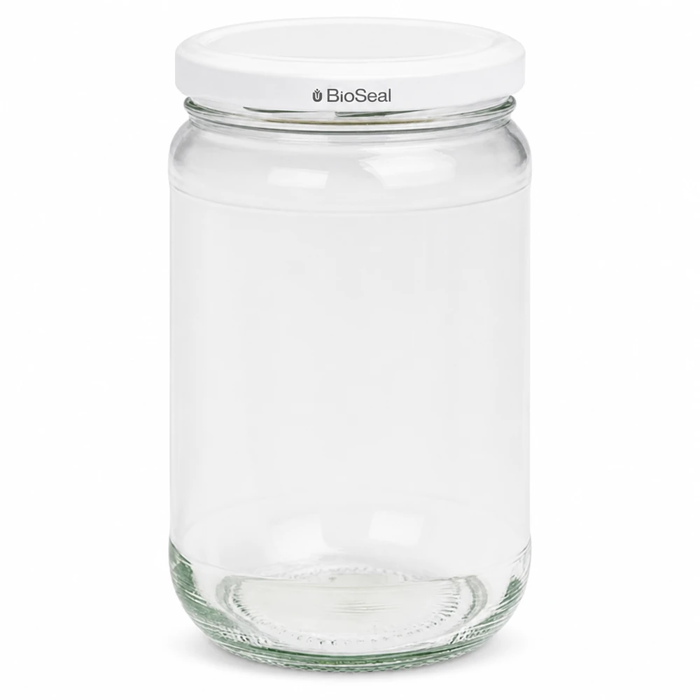 UNiTWIST Runda305 con coperchio bianco TO63 BioSeal UNiTWIST Runda305 barattolo per conserve con coperchio bianco TO63 BioSeal - barattolo di vetro vuoto per conserve