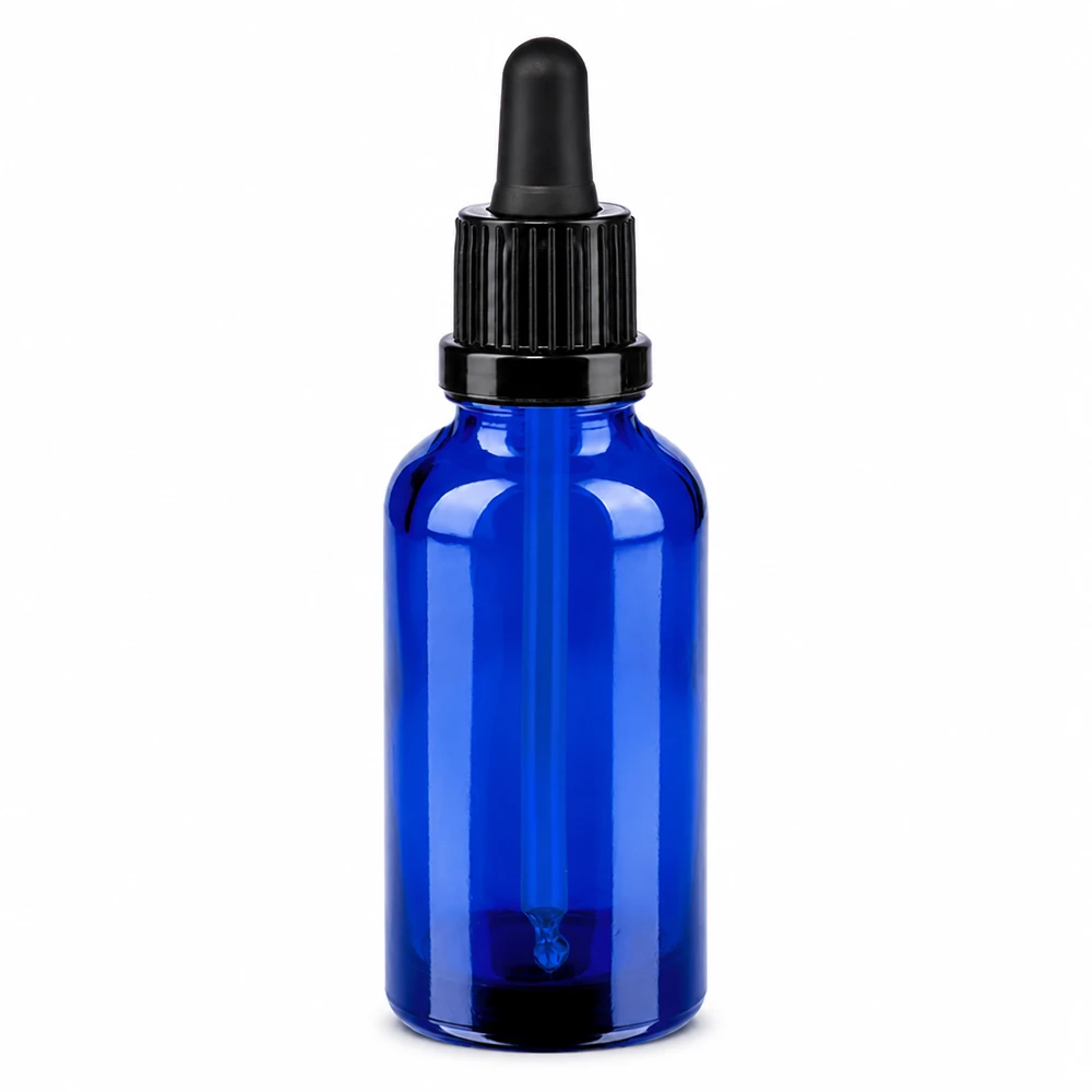 Bottiglia per pipette da 30 ml nera OV BlueLine UT18/30 Flacone in vetro da 30 ml con pipetta contagocce blu nero OV BlueLine UT18/30 per oli e sieri