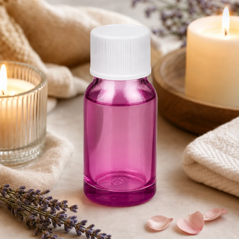 Bottiglia da 10 ml con tappo a vite da 11 mm bianco standard PurpleLine UT18/10 Flacone piccolo in vetro viola da 10 ml con tappo a vite bianco per aromaterapia professionale