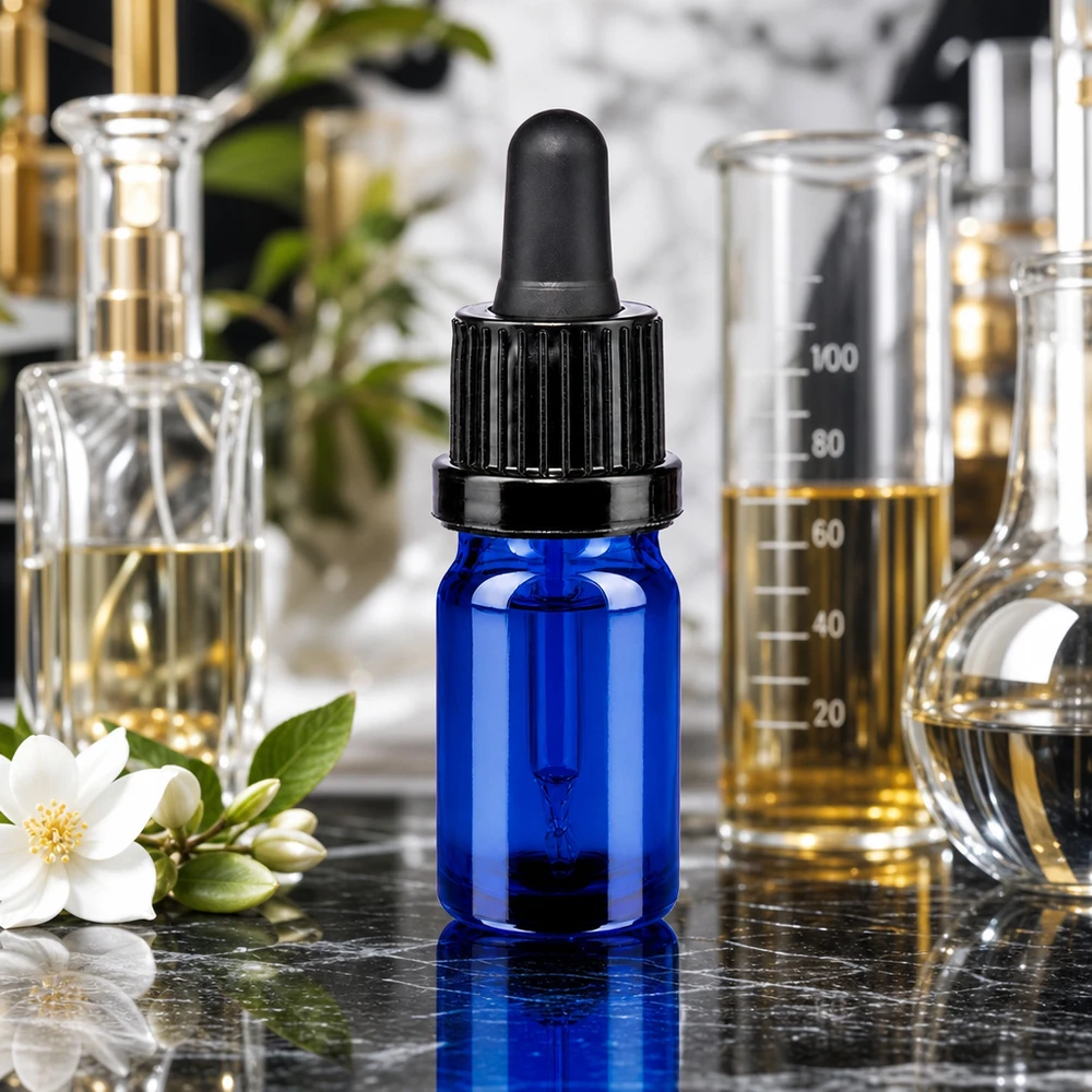 Flacone per pipette da 5 ml nero OV BlueLine UT18/5 Flacone in vetro blu da 5 ml con protezione UV e contagocce nero di precisione OV BlueLine UT18/5