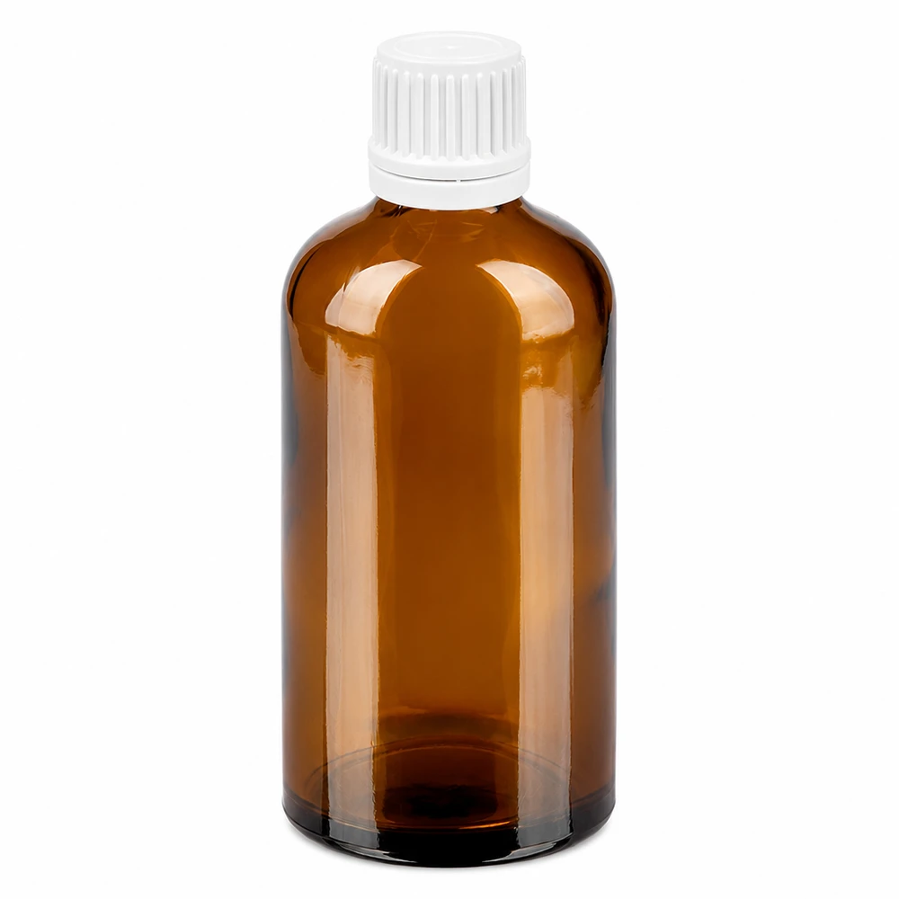 Bottiglia da 100ml 11mm SV bianco OV BrownLine UT18/100 Flacone in vetro marrone da 100 ml, protetto dai raggi UV, con tappo a vite bianco e sicuro