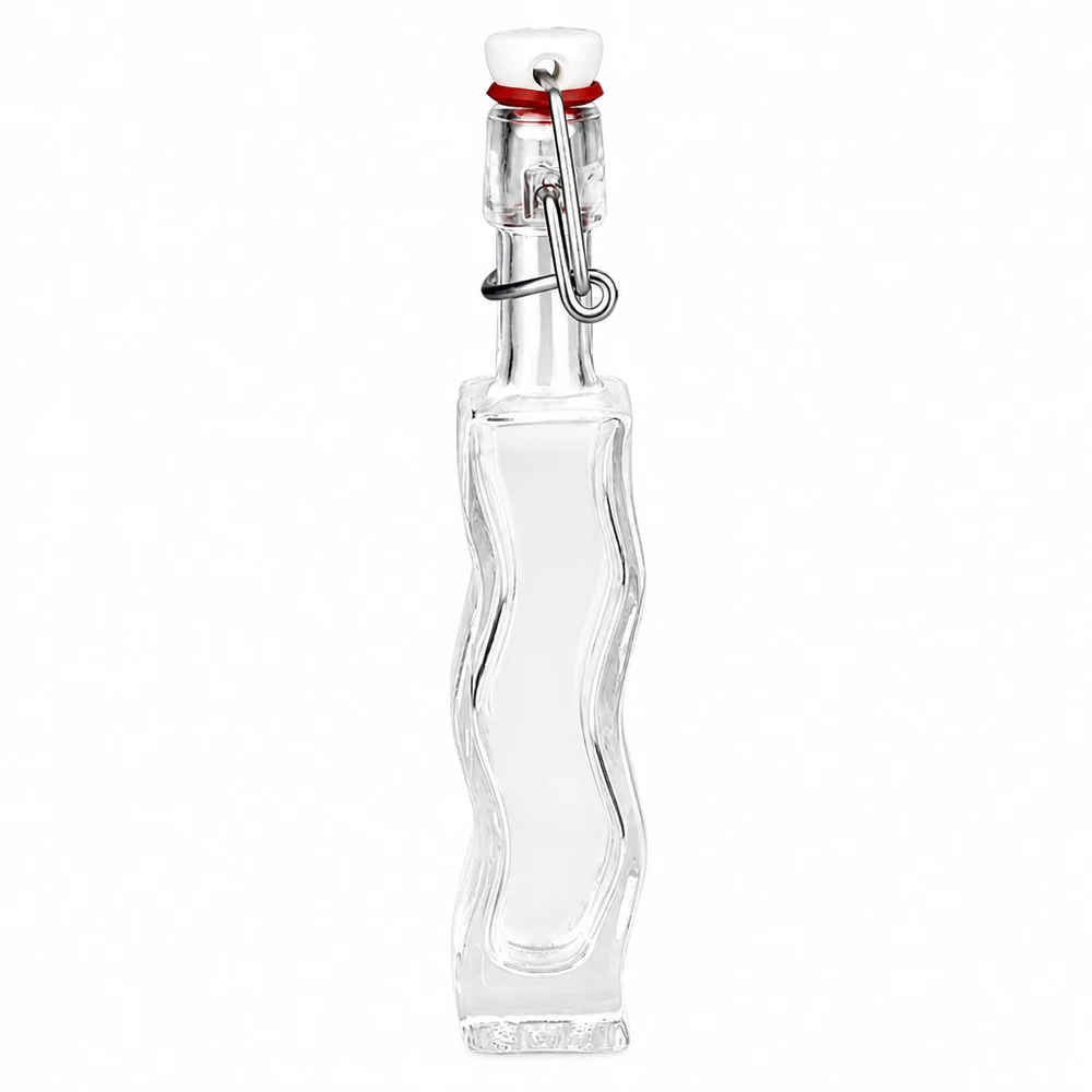 Bottiglia in vetro da 40 ml Anna con vetro trasparente e tappo oscillante in PVC bianco UNiTWIST, forma curva