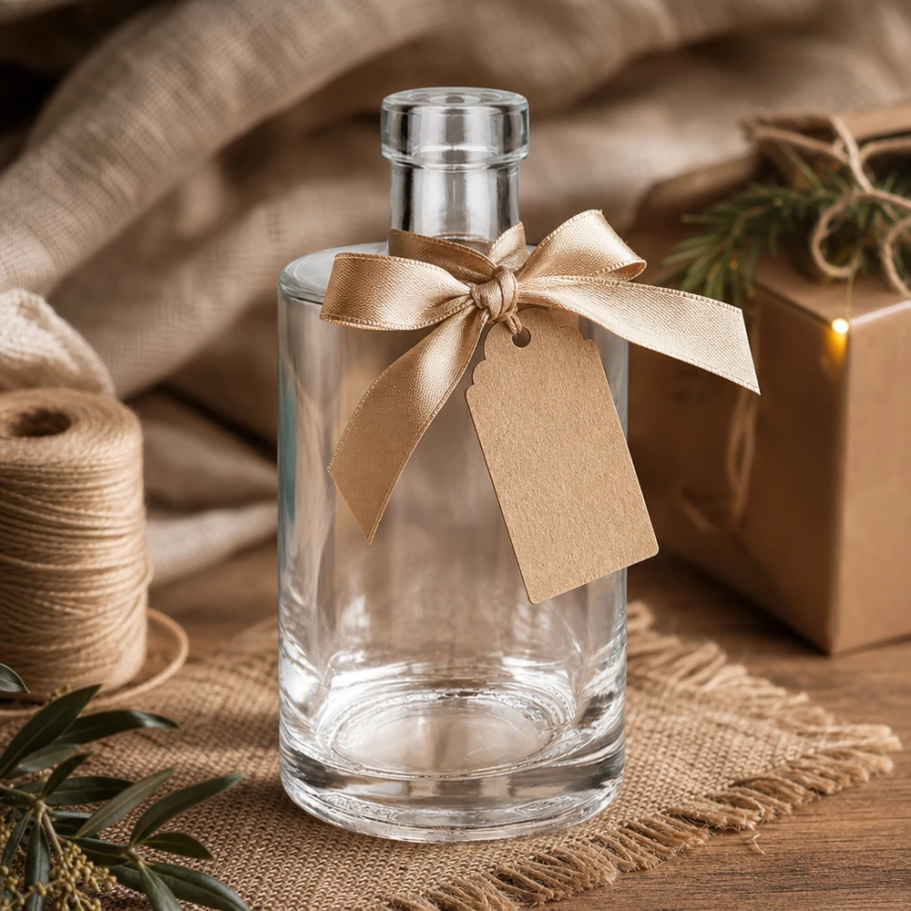 Bottiglia in vetro da 350 ml Marie senza tappo UNiTWIST® 350ml bottiglia di vetro Marie con fiocco d'oro e tag regalo confezione regalo rustico Immagine 10 di 10