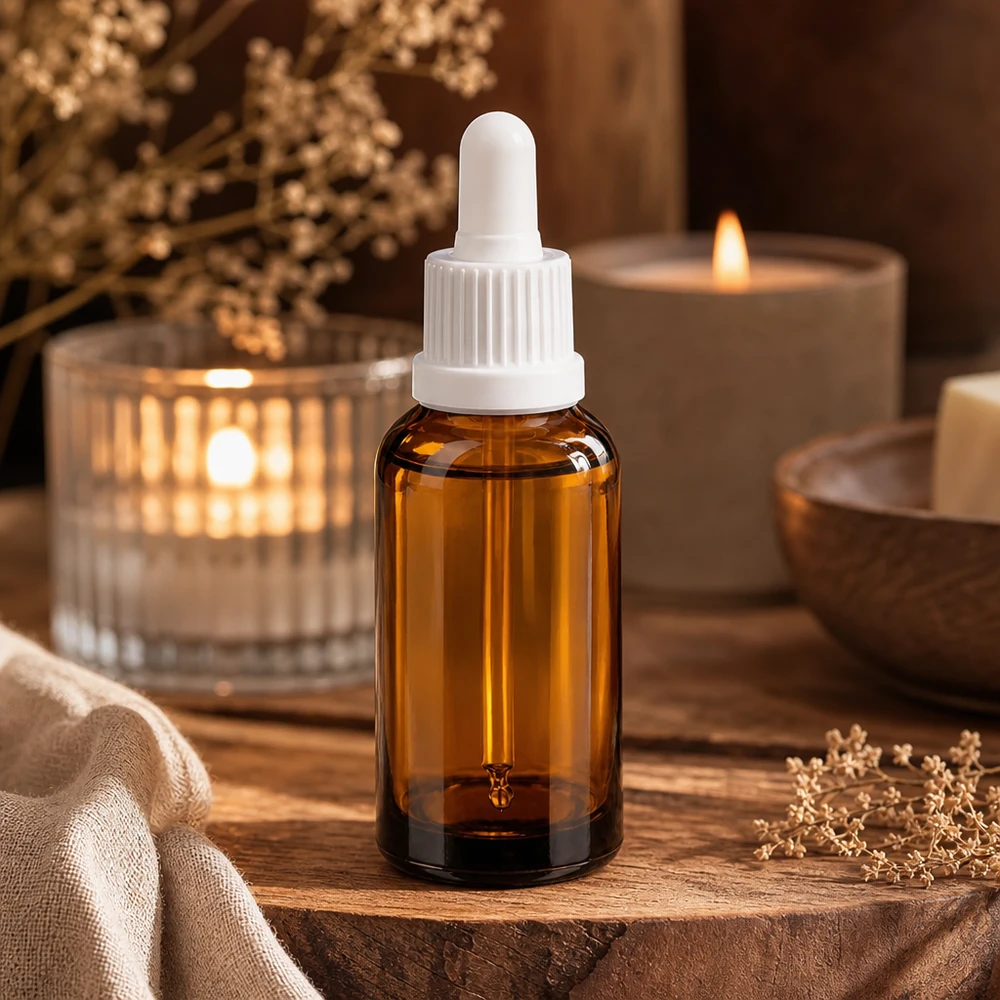 Flacone per pipette da 30 ml bianco OV BrownLine UT18/30 Bottiglia di vetro marrone da 30 ml con chiusura di sicurezza per bambini e tappo antigoccia per l'uso quotidiano