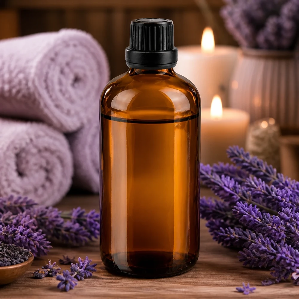 Bottiglia da farmacia marrone da 100 ml. SV OV nero/11mm ApoGlas Flacone da farmacia da 100 ml, marrone, con tappo contagocce nero da 11 mm per olio di lavanda per aromaterapia