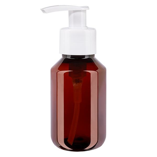Bottiglia in PET da 100 ml con pompa dosatrice bianca Bottiglia in PET da 100 ml con pompa dosatrice bianca