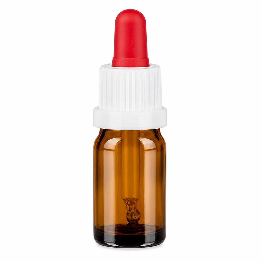 Bottiglia per pipette da 5 ml bianco/rosso OV BrownLine UT18/5 Flacone con pipetta da 5 ml in vetro ambrato con tappo bianco e pipetta rossa per un dosaggio preciso