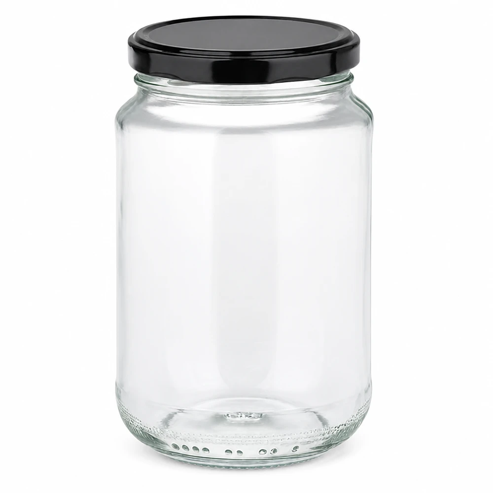 Vaso rotondo da 375 ml con coperchio BasicSeal nero UNiTWIST. Barattolo rotondo da 375 ml con coperchio nero BasicSeal chiusura UN barattolo vuoto trasparente per conserve barattolo di stoccaggio