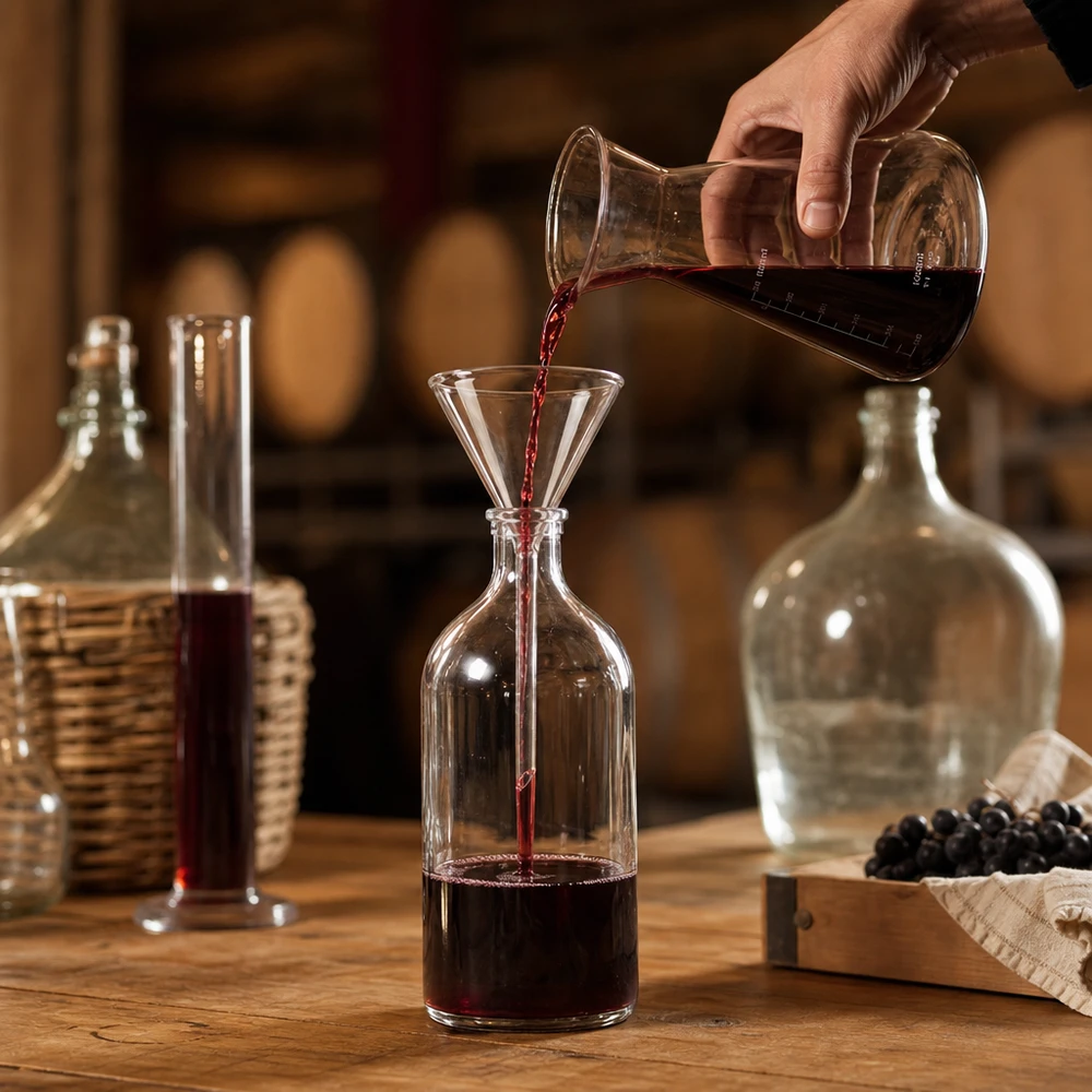 Imbuto Ø 80mm per calce sodata, angolo 60°, stile corto Imbuto a stelo corto da 80 mm, trasparente, in vetro sodico-calcico, per il travaso di liquidi e polveri