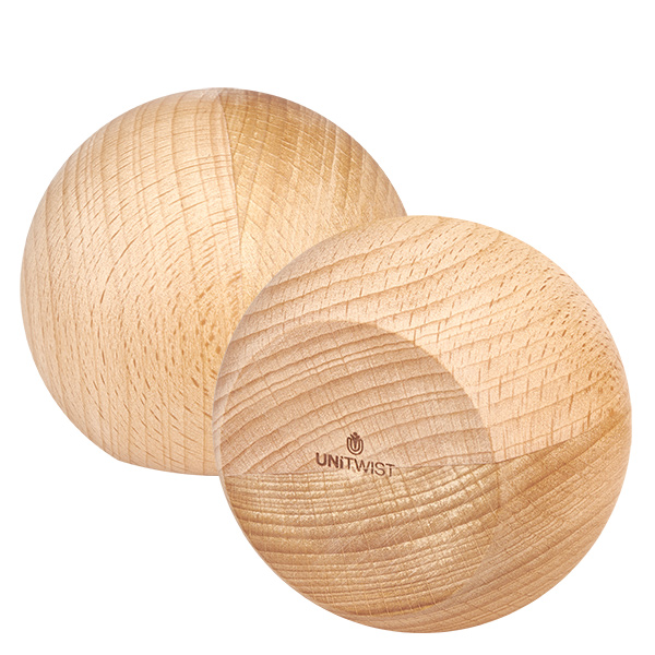 Palla di legno UNiTWIST (faggio) per WECK RR80 Palla di legno UNiTWIST in faggio per vasi WECK RR80 - due palle di legno naturale con venatura visibile