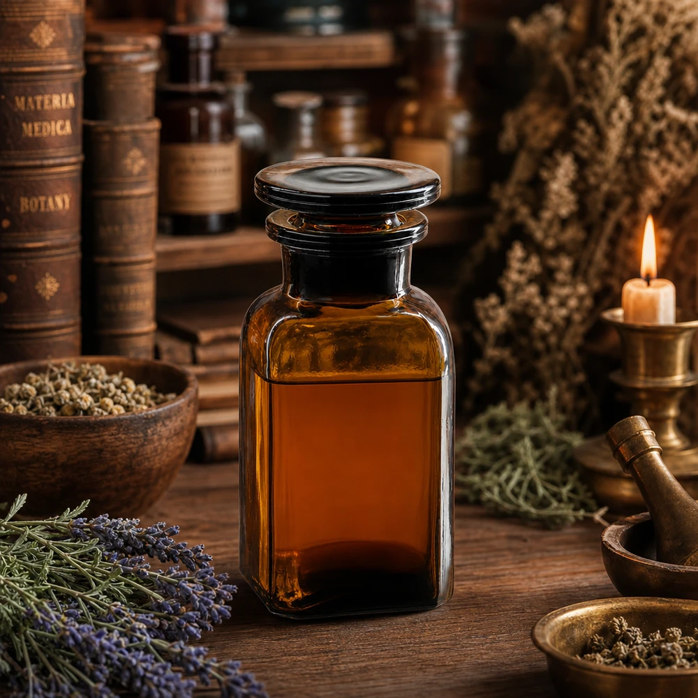Bottiglia quadrata marrone a collo largo da 100 ml con tappo in vetro, realizzata in vetro da farmacia di alta qualità