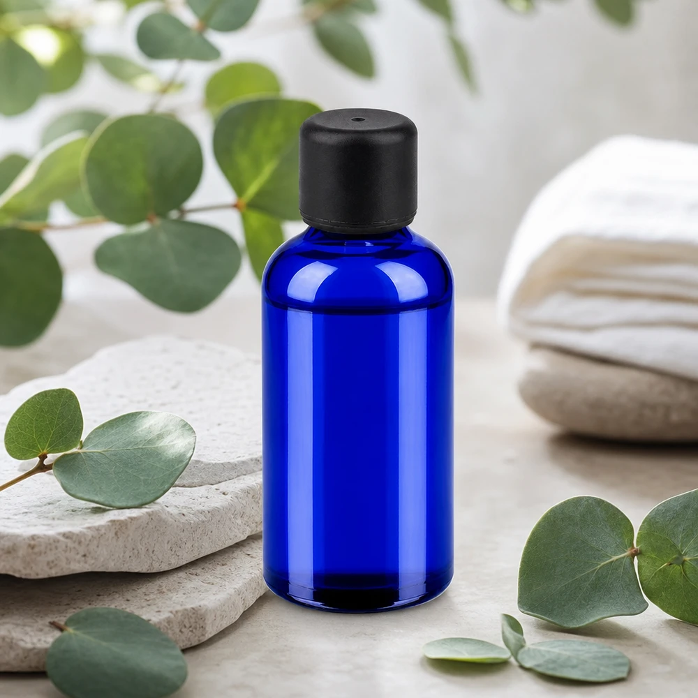 Flacone da 50ml 6mm SV nero STD BlueLine UT18/50 Pratico flacone contagocce da 50 ml in vetro robusto, ideale per applicazioni di aromaterapia e benessere