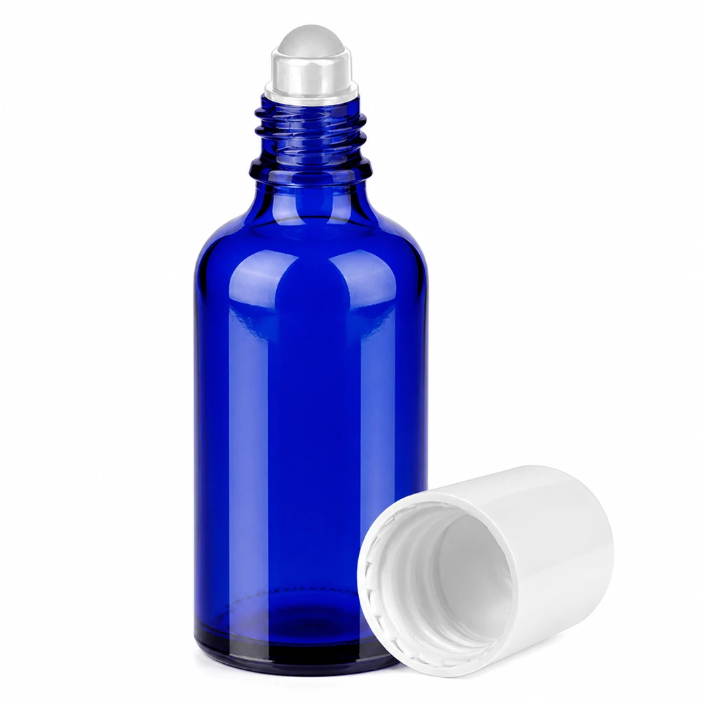 Flacone roll-on da 50 ml bianco STD BlueLine UT18/50 Flacone professionale in vetro da 50 ml con sistema a sfera rotante per una distribuzione uniforme del prodotto