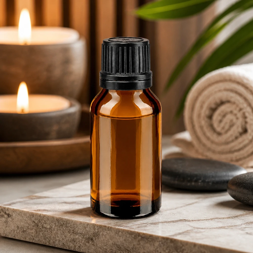 Flacone da farmacia con protezione dalla luce da 15 ml in vetro ambrato con tappo originale su base di marmo