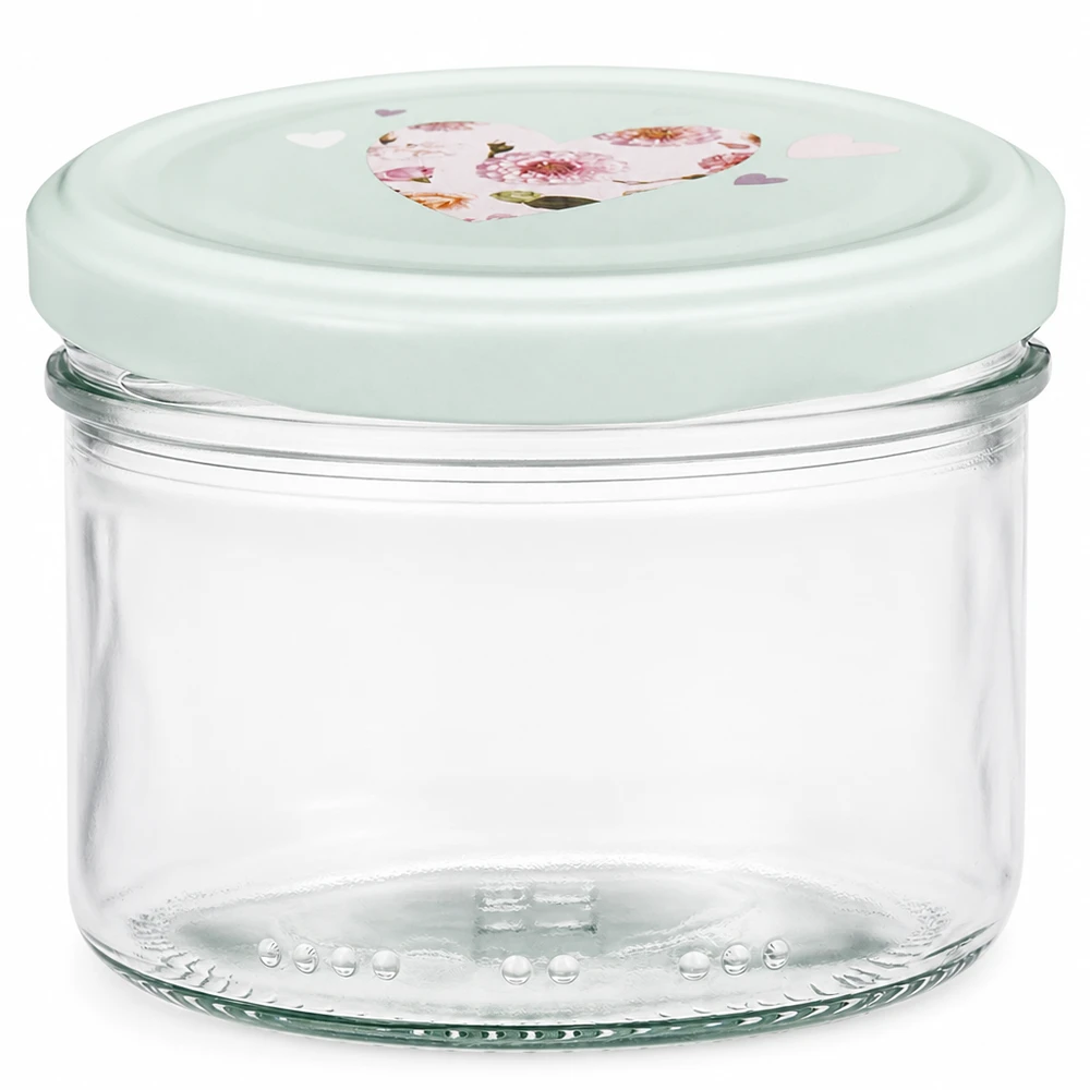 Barattolo cilindrico da 230 ml + coperchio BasicSeal cuore menta 230ml Zylinderglas mit mint BasicSeal Deckel in Herzdesign für Küche und Vorratshaltung von Glas-Fabrik.de