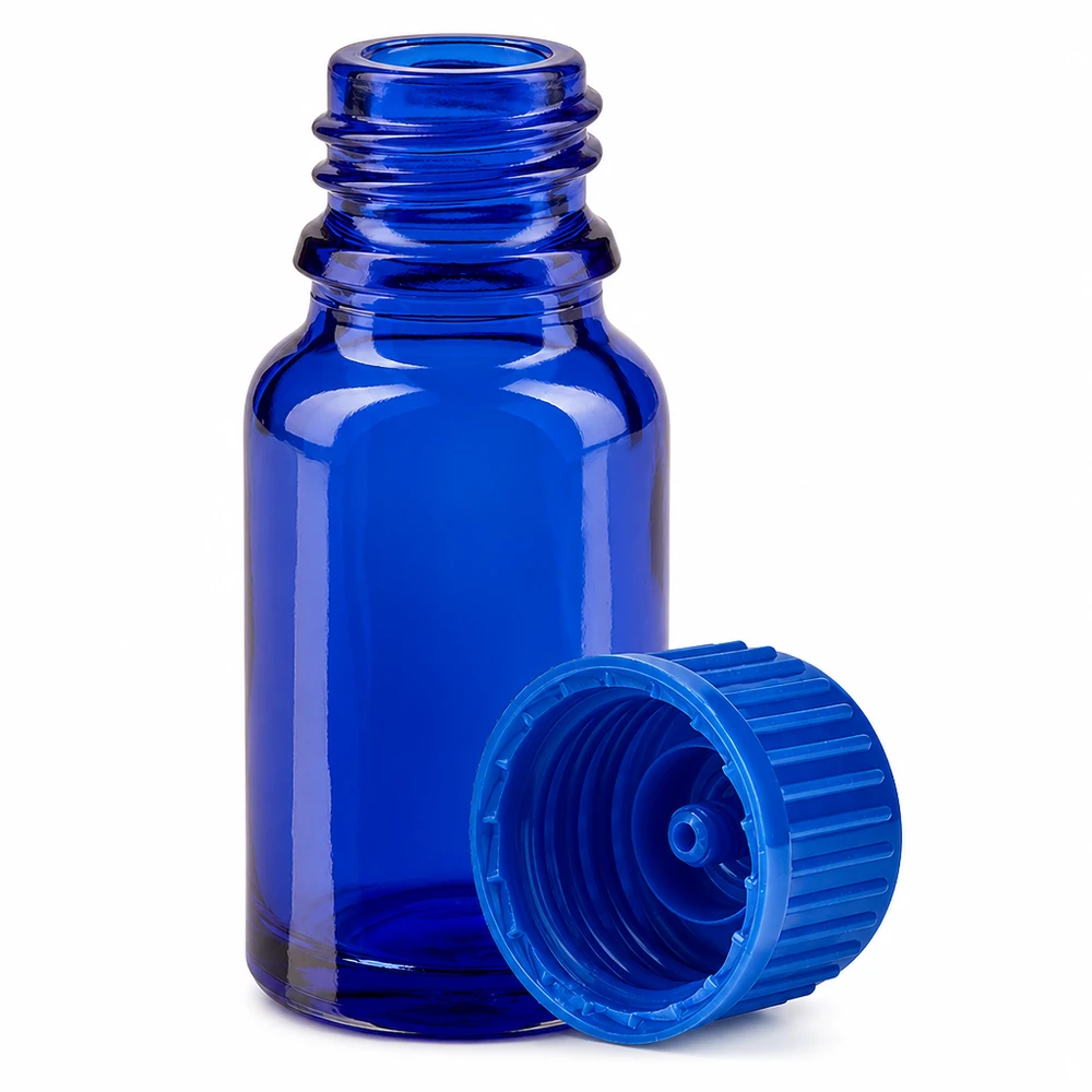 Flacone da 10ml 11mm SV blu STD BlueLine UT18/10 Piccolo flacone in vetro blu da 10 ml con tappo in plastica per aromaterapia e cosmesi naturale