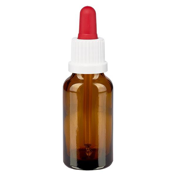 Bottiglia da 20ml marrone con pipetta OV bianco/rosso ApoGlas Bottiglia da 20ml marrone con pipetta OV bianco/rosso ApoGlas