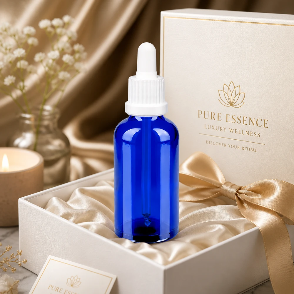 Bottiglia per pipette da 50ml bianca OV BlueLine UT18/50 Flacone a pipetta da 50 ml OV BlueLine UT18/50 con tappo contagocce preciso per la cura della pelle