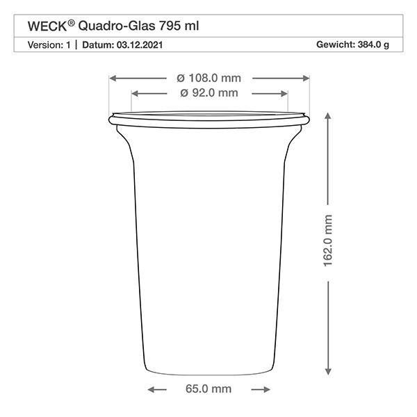 Set di 6 vasetti Weck Quentin 795 ml + 6 coperchi di vetro