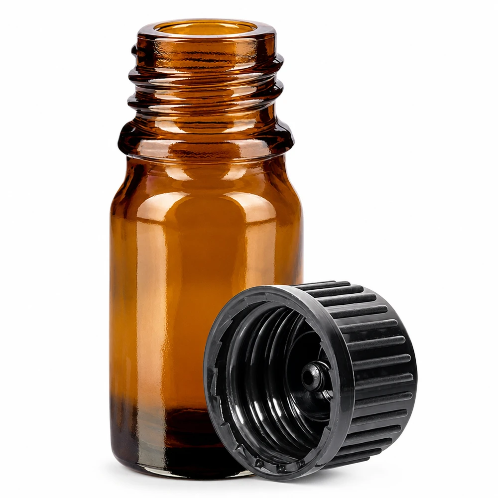 Bottiglia da 5ml 11mm SV nero STD BrownLine UT18/5 Piccolo flacone da farmacia da 5 ml in vetro marrone con tappo scanalato per medicinali