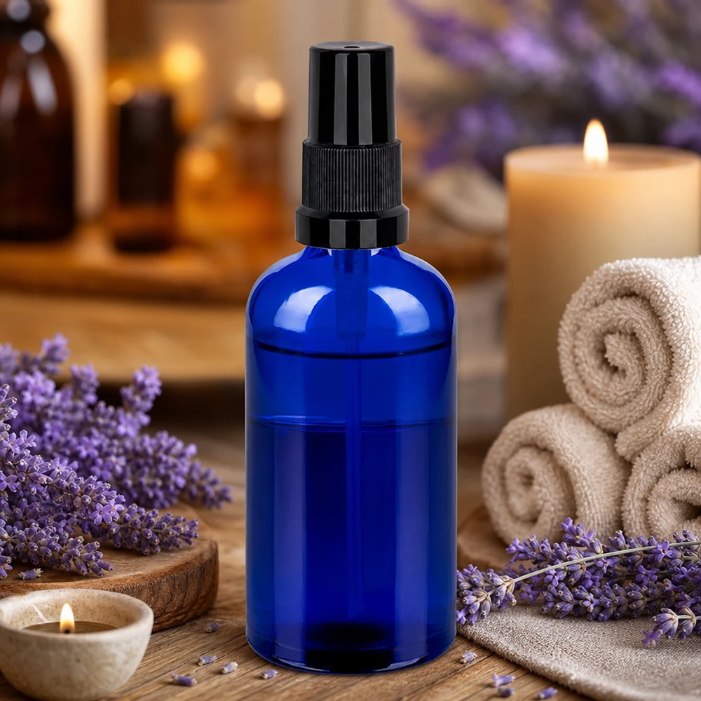 Flacone spray di alta qualità da 100 ml in vetro blu - STD BlueLine UT18/100 per aromaterapia