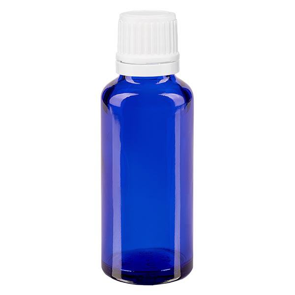 Flacone contagocce blu da 30ml OV bianco/0,7mm ApoGlas