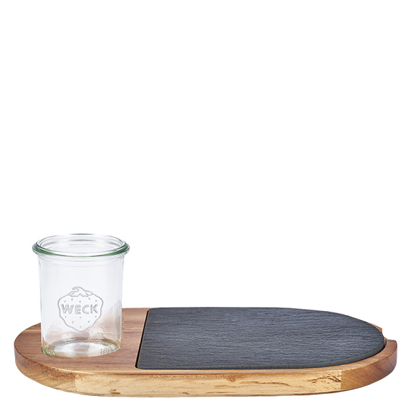 Tavola di servizio Plus3 in legno d'acacia e ardesia