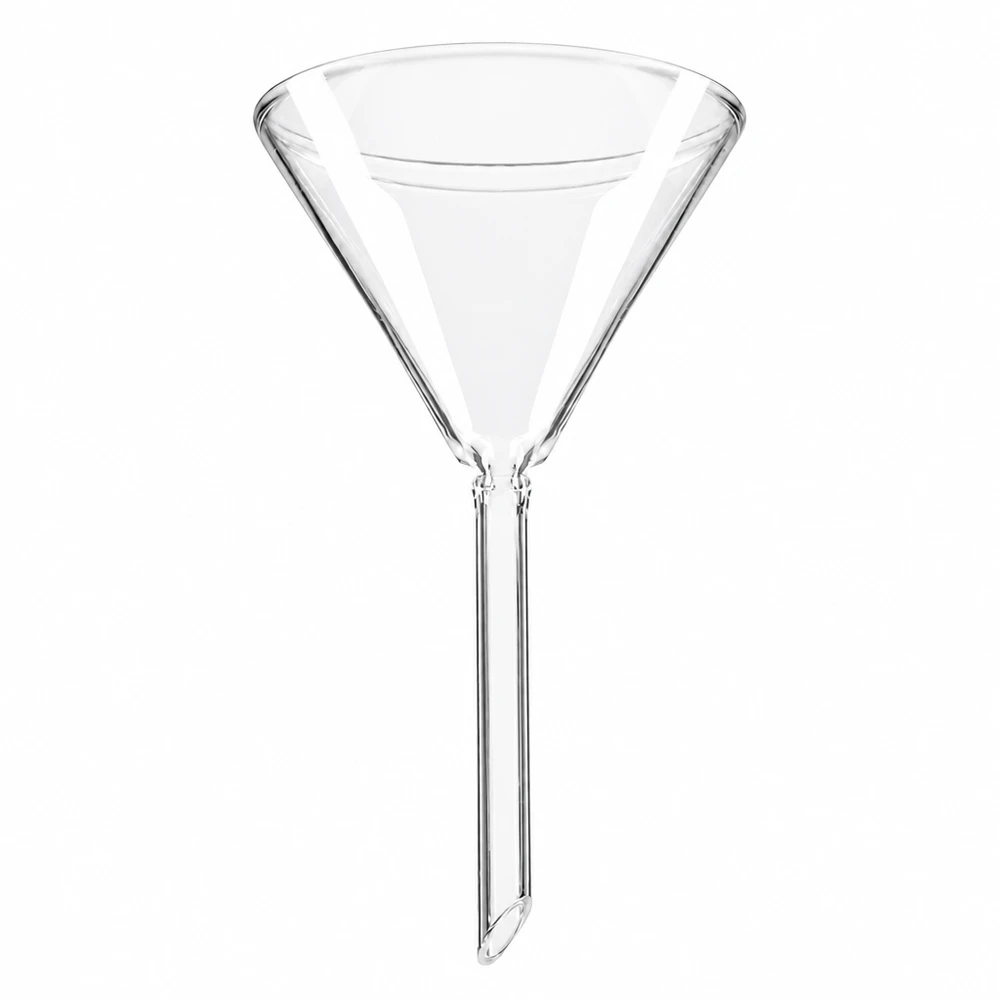 Imbuto Ø 70 mm per calce sodata, angolo 60°, stile corto Imbuto in vetro di 70 mm di diametro in vetro soda-lime con manico corto per una decantazione precisa