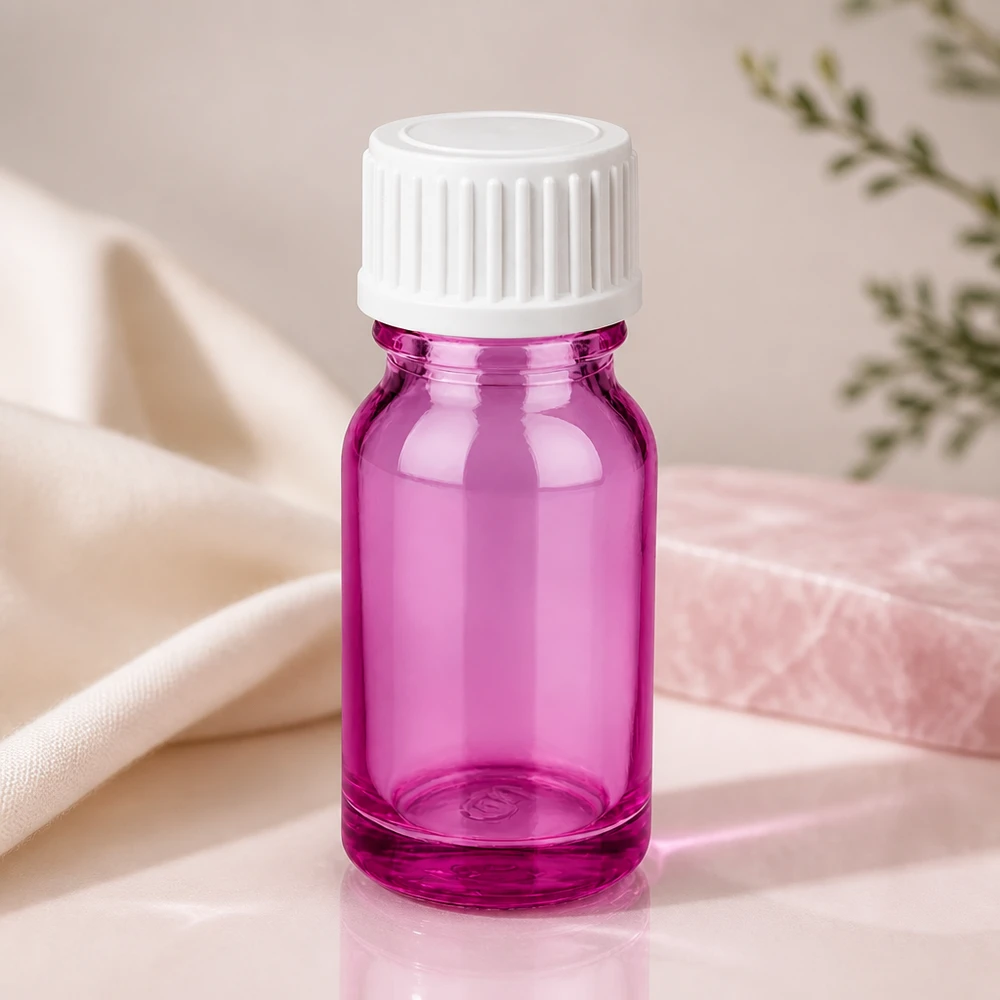 Flacone da 10 ml (globulo). Anello di versamento da 3 mm bianco standard PurpleLine. UT18/10 Flacone in vetro di alta qualità da 10 ml in bacche con quantità di riempimento precisa per uso professionale