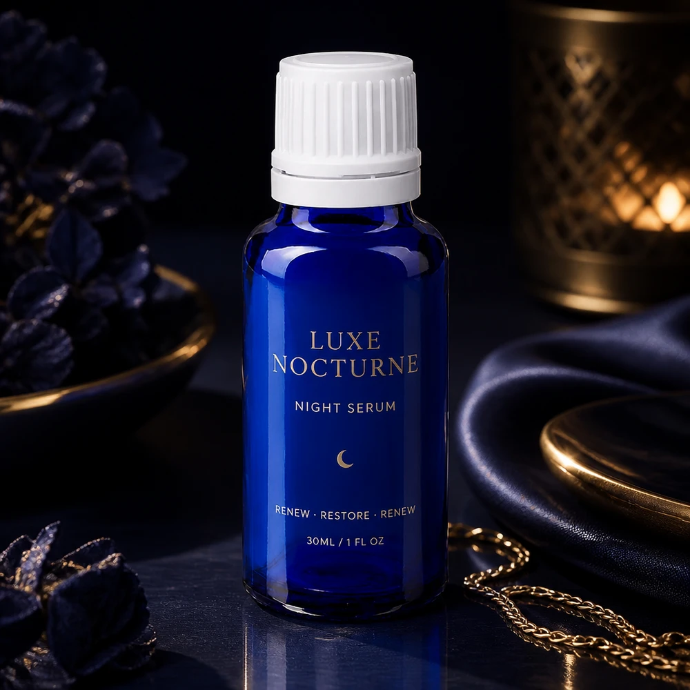 Bottiglia da farmacia blu da 20ml. SV OV bianco/11mm ApoGlas Flacone da farmacia blu da 30 ml con tappo a vite bianco, da utilizzare come siero da notte, con logo della luna dorata
