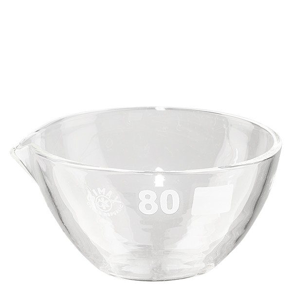 Piatto di evaporazione da 90ml con beccuccio in borosilicato ø80mm Piatto di evaporazione da 90ml con beccuccio in borosilicato ø80mm