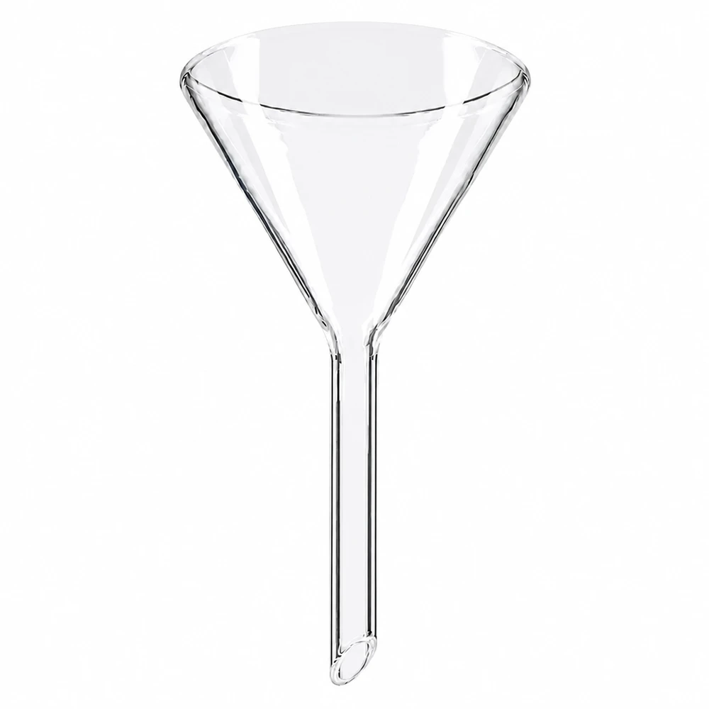 Imbuto Ø 60mm calce sodata, angolo 60°, stile corto Imbuto in vetro di 60 mm di diametro in vetro soda-lime con manico corto per uso di laboratorio