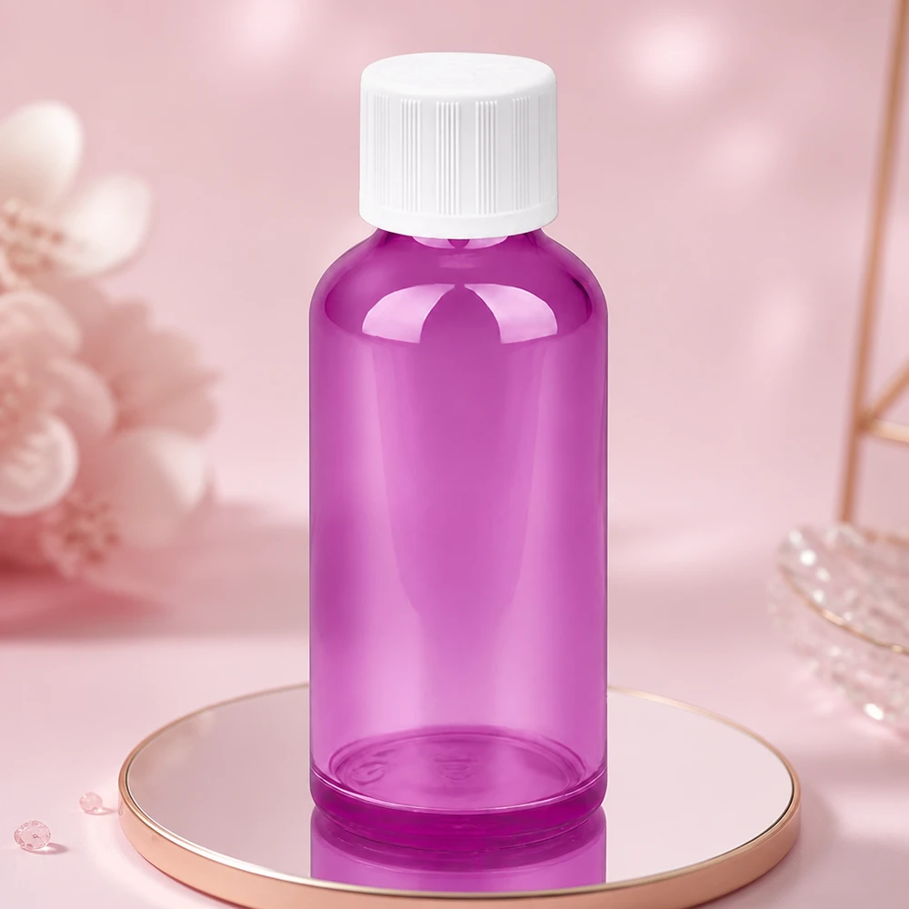 Flacone da 50ml tappo a vite 11mm bianco standard a prova di bambino PurpleLine UT18/50 Flacone versatile da 50 ml con filettatura UT18 in viola per laboratorio e industria cosmetica