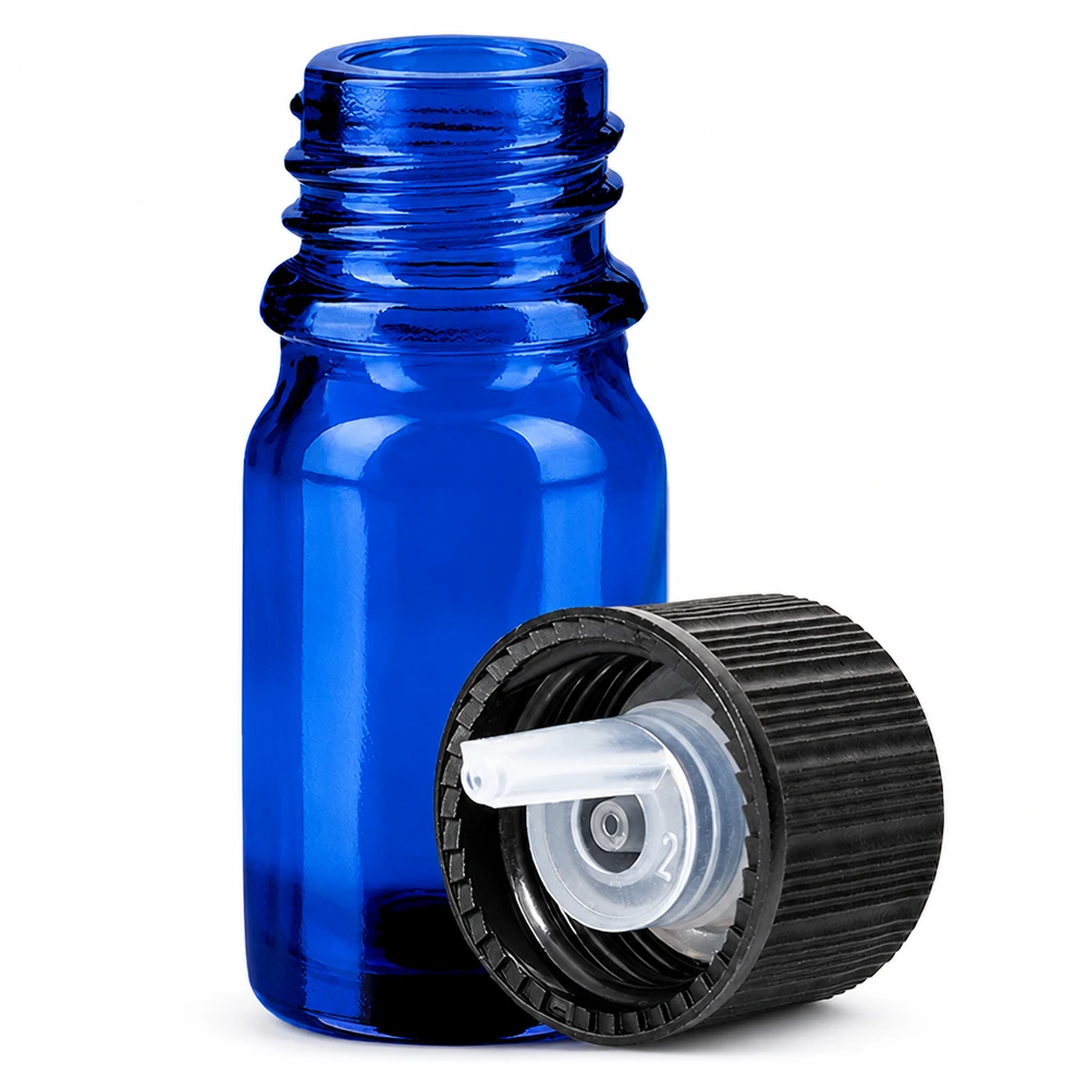 Flacone contagocce da 5 ml 1 mm nero STD BlueLine UT18/5 Flacone professionale da 5 ml in vetro blu cobalto con contagocce per applicazioni farmaceutiche