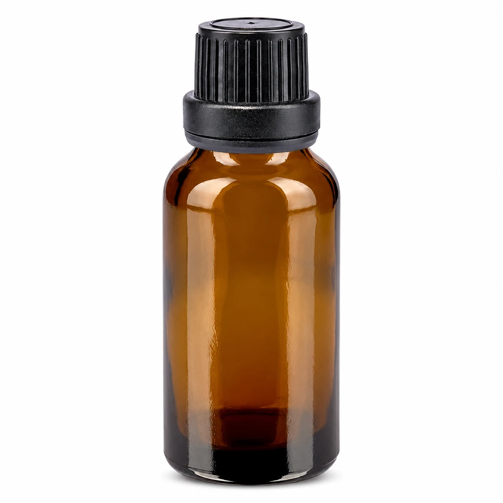 Bottiglia da farmacia marrone da 20ml. SV OV nero/11mm ApoGlas Flacone da farmacia marrone da 20 ml con tappo di sicurezza nero da 11 mm, realizzato in vetro marrone di alta qualità