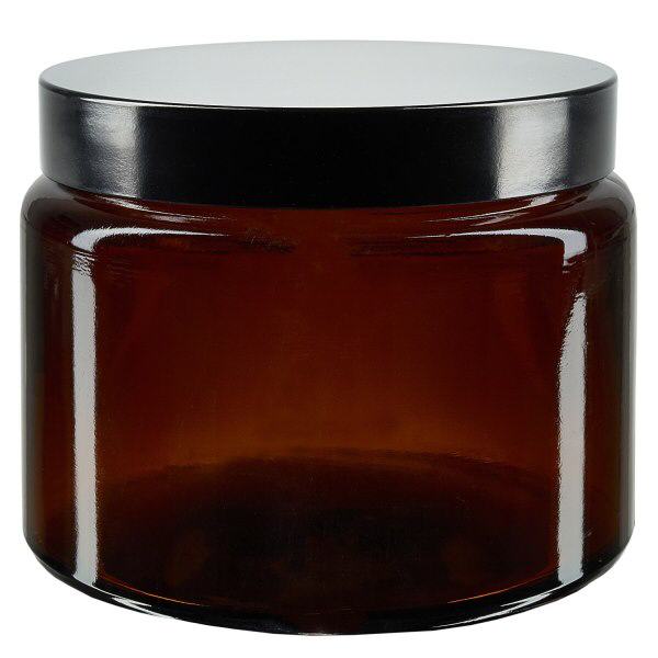 Barattolo di vetro da 500 ml marrone, con coperchio in bachelite nera ApoGlas