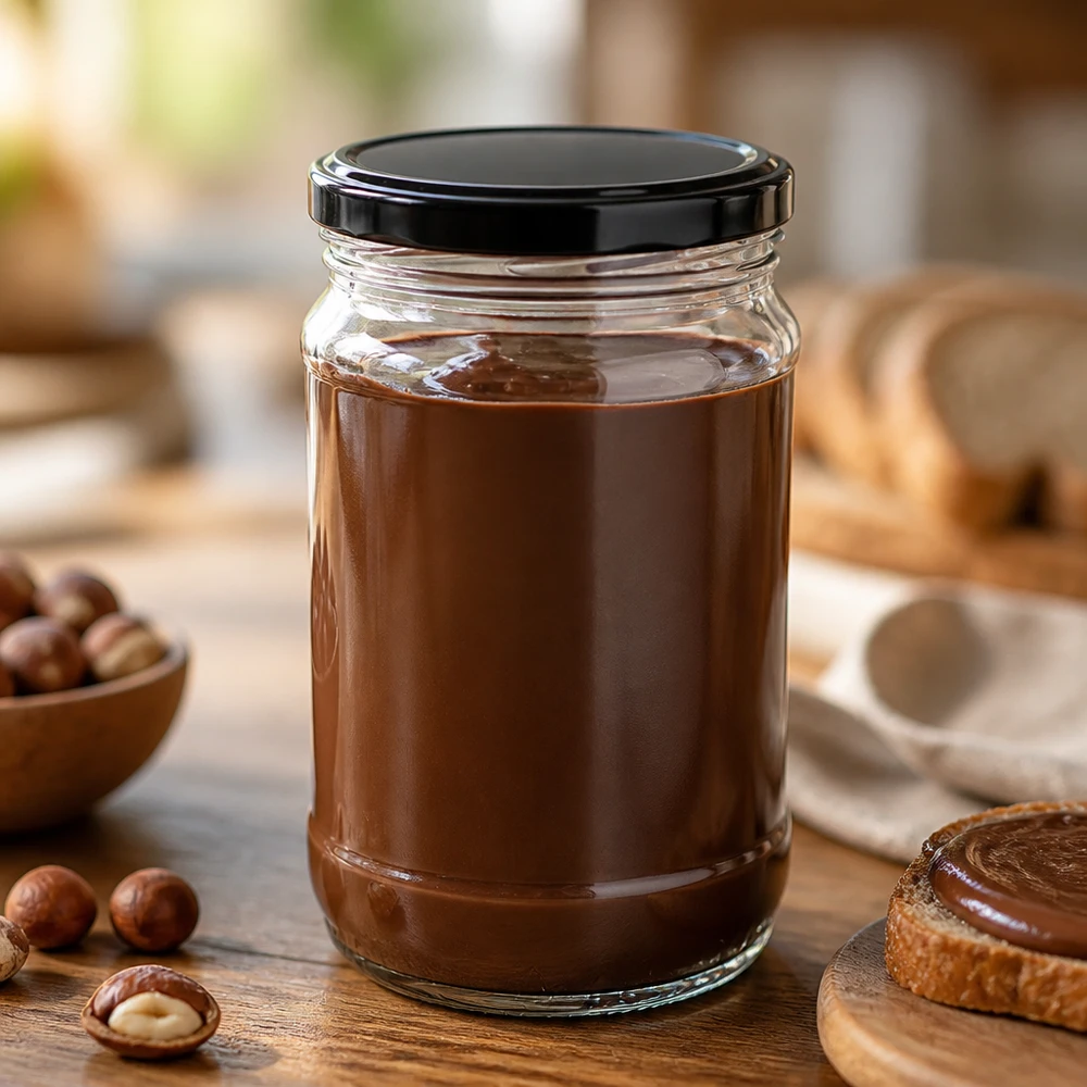 Vaso rotondo UNiTWIST da 370 ml per creme spalmabili con coperchio BasicSeal nero su base in legno