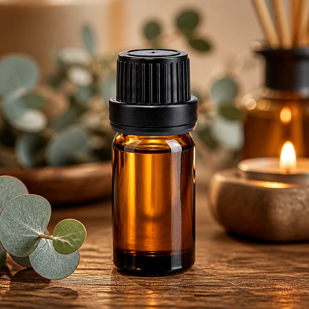 Piccolo flacone in vetro ambrato da 5 ml con tappo a vite nero per oli essenziali