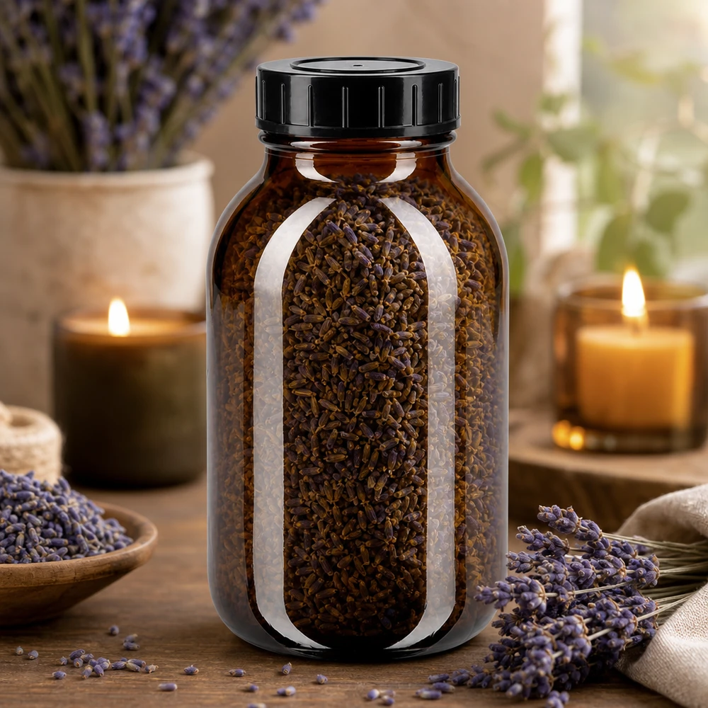 Bottiglia a collo largo da 500ml in vetro ambrato con tappo a vite Bottiglia in vetro di alta qualità da 500 ml, di colore marrone, con ampia apertura per facilitare il riempimento e lo svuotamento.