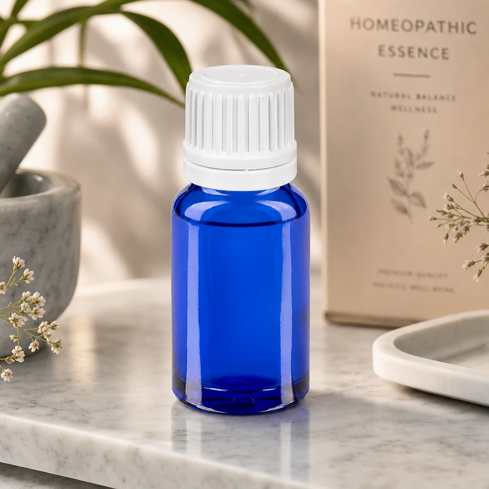 Flacone contagocce da 10 ml 0,7 mm bianco OV BlueLine UT18/10 Pratico flacone contagocce da 10 ml in vetro blu per la cosmesi e la naturopatia fai da te