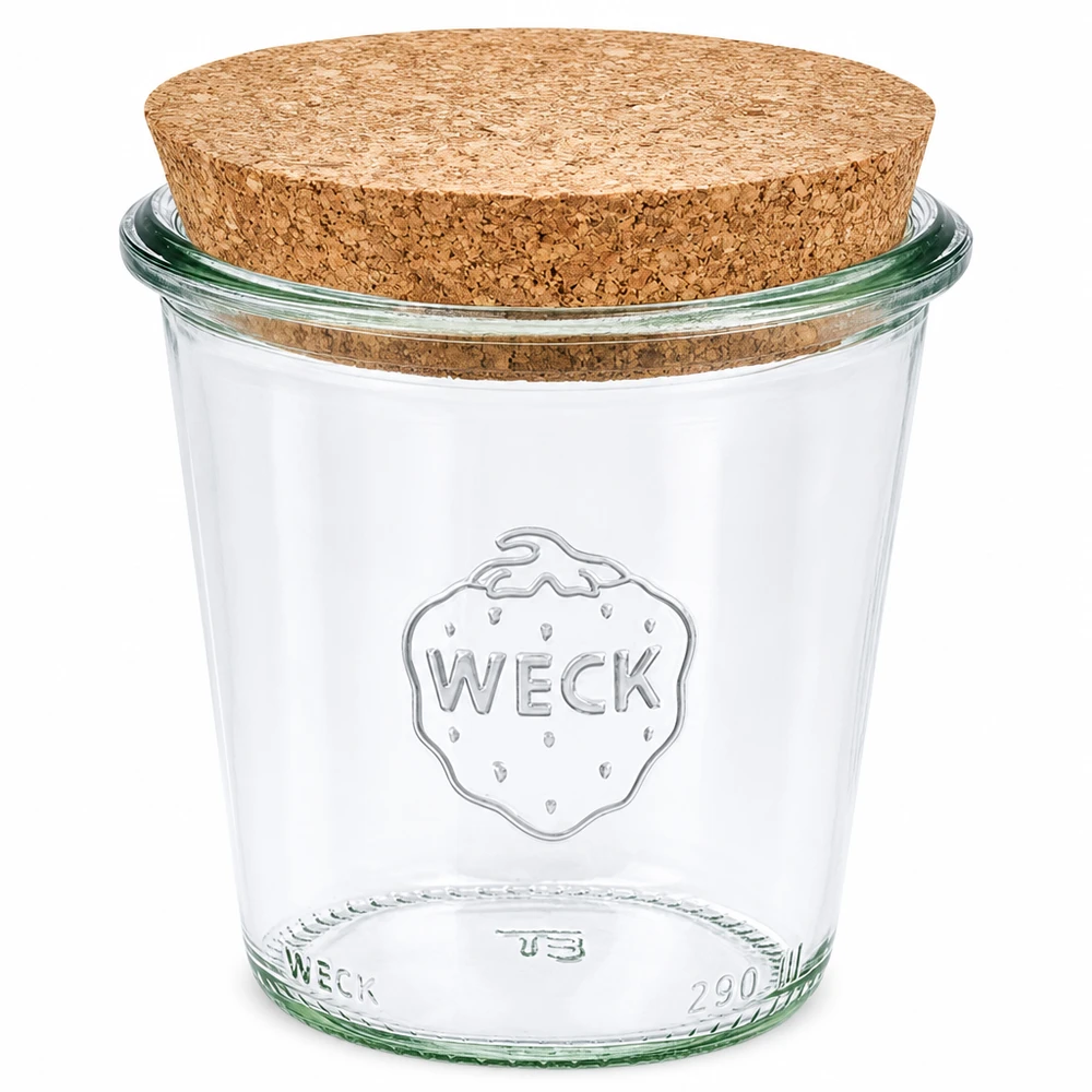 WECK barattolo da 290 ml RR80 con coperchio in sughero naturale barattolo trasparente per la conservazione e lo stoccaggio