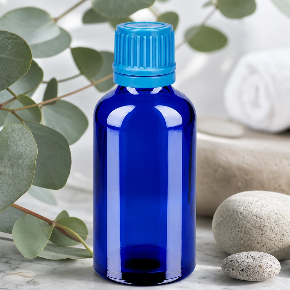 Bottiglia da 50ml 11mm SV blu OV BlueLine UT18/50 Flacone in vetro da 50 ml, dosabile con precisione, di colore blu con tappo antimanomissione per campioni