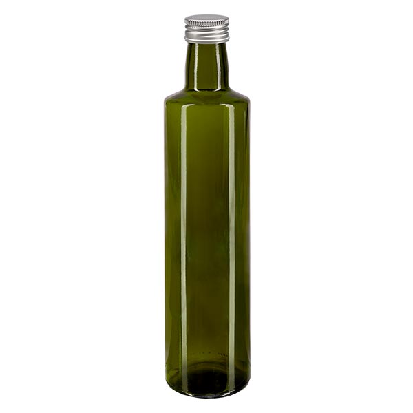 Bottiglia a vite da 500 ml, rotonda, verde oliva con tappo nero - Acquista qui! tappo