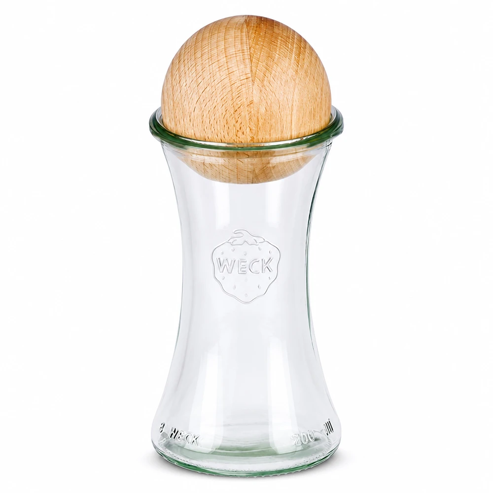 WECK vaso da gastronomia 200ml RR60 con coperchio a sfera in legno di faggio in vetro trasparente per la conservazione e la cucina