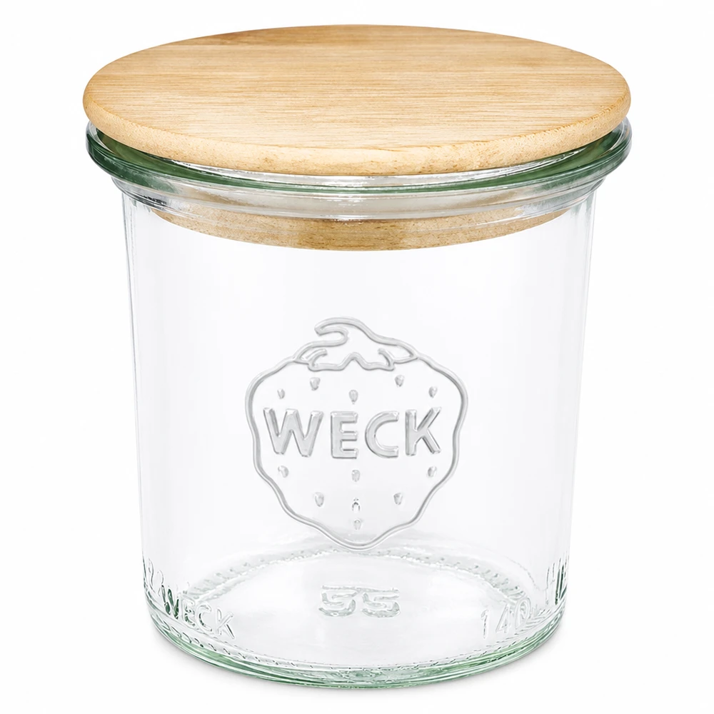 Vaso da 140 ml WECK RR60 con coperchio in legno Vaso da 140 ml trasparente con coperchio in legno naturale per cucina