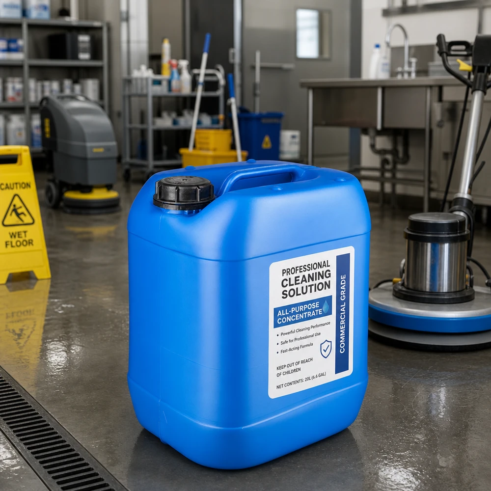 Soluzione detergente professionale in tanica blu da 20 litri con tappo OV per uso professionale